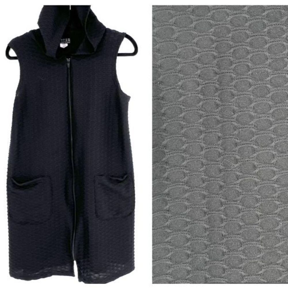 Jordan Taylor Womens Waffle Knit Sleeveless Hooded Swim Cover-Up Black Sz Medium